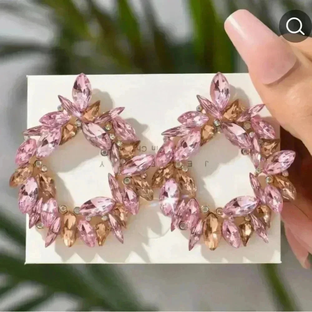 Pink Crystal Floral Earrings